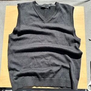 Structure Mens Charcoal Gray 100% Italian Merino Wool V-Neck Sweater Vest Size M